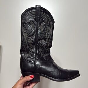 Tony Lama Black Leather Cowboy Boots